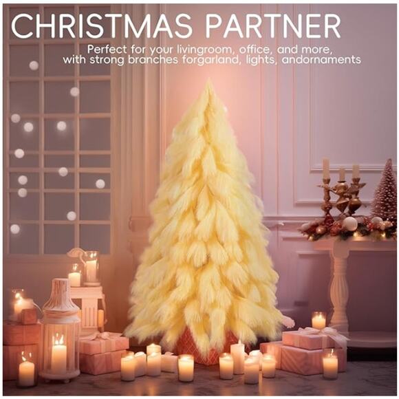 Handcrafted 4FT Yellow Ivory Tree, Fiber Tree Branch Tips & Metal Stand - Picture 1 of 7